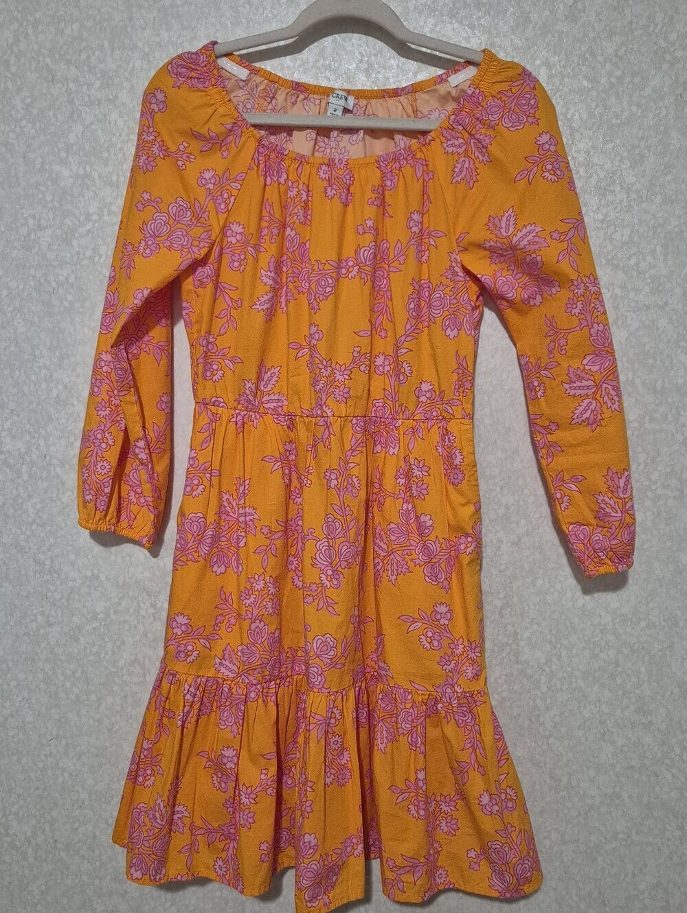 J. Crew Orange Dress with Pink Floral Print..Scoopneck..mini Dress:size:2